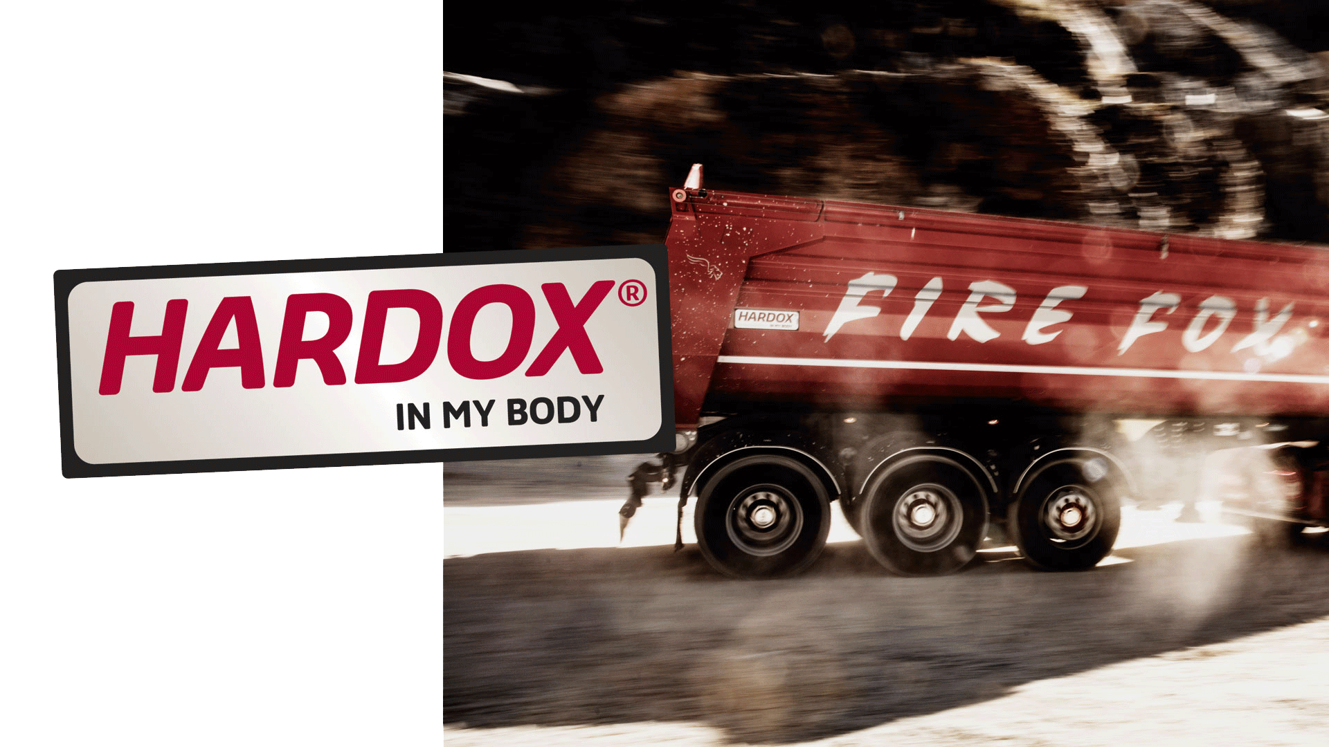 A fiery red Firefox truck body, made in Hardox® wear plate.