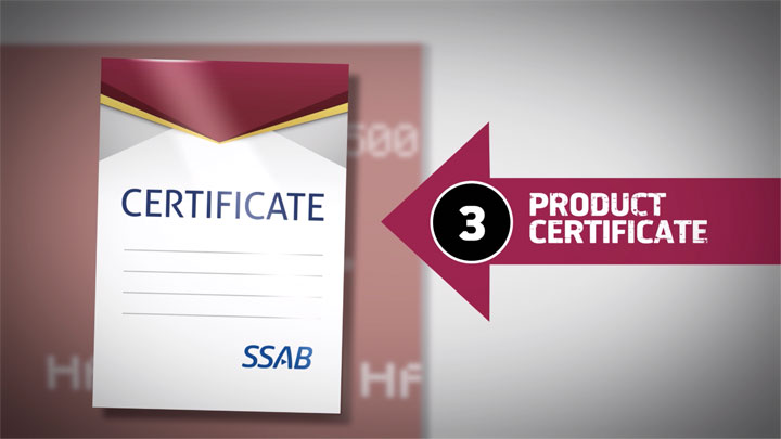 Продуктов сертификат за износоустойчивите листове Hardox®, знак за автентичността на стоманата.