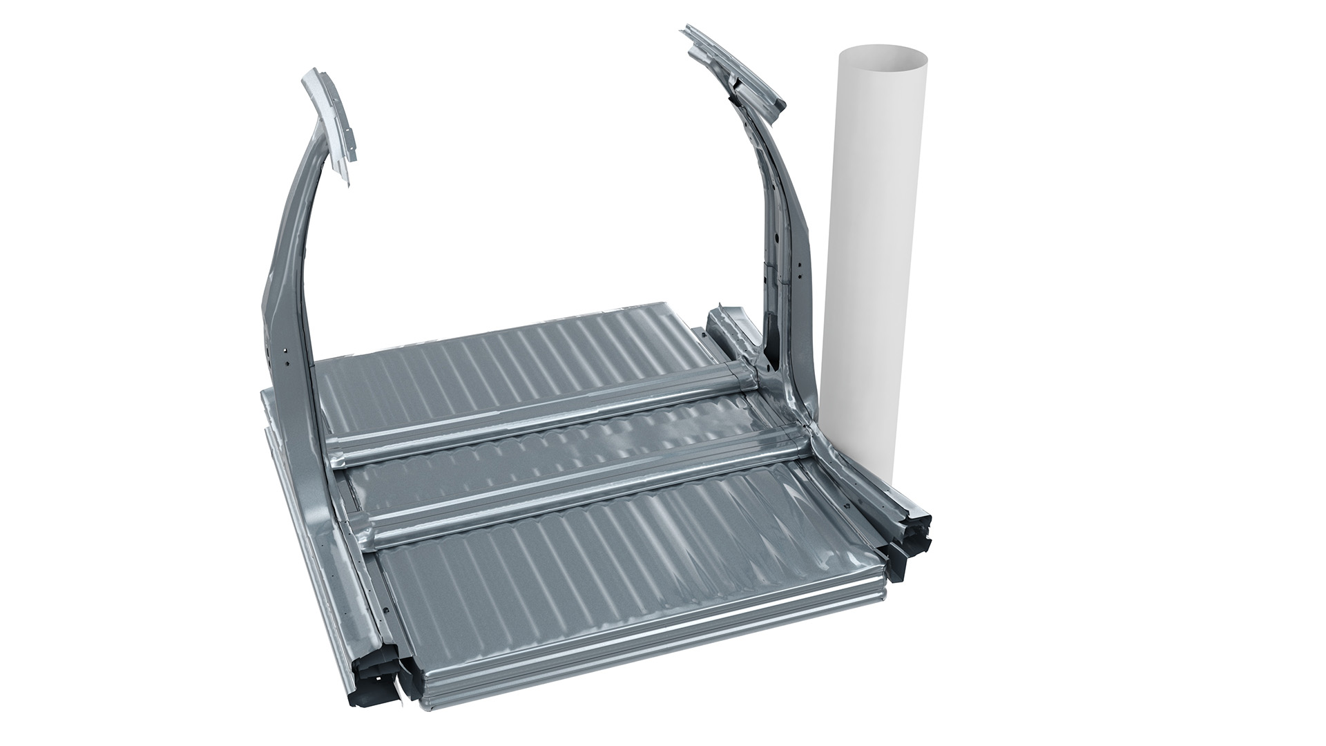 EV battery box undergoing side pole impact crash simulation.