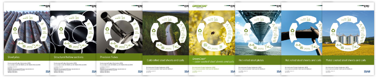 Titelseiten der Umweltproduktdeklarationen (EPD) von SSAB