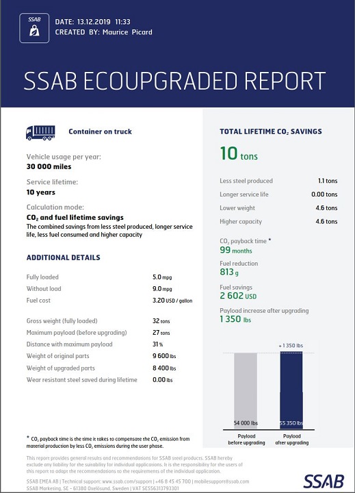 EcoUpgraded app report shows environmental improvements possible with the upgraded mixer design using advanced high strength steels.