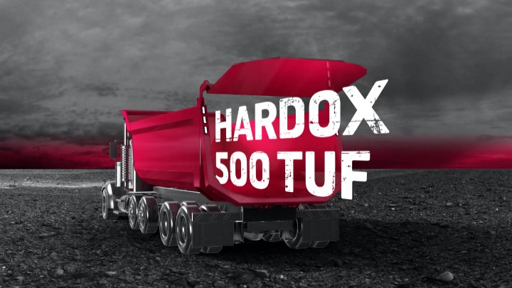 โลโก้ Hardox 500 Tuf บนรถบรรทุก