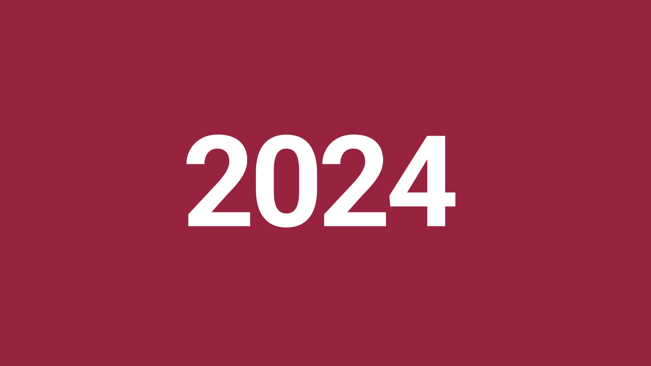 Die Jahreszahl 2024 in weiß vor rotem Hintergrund.