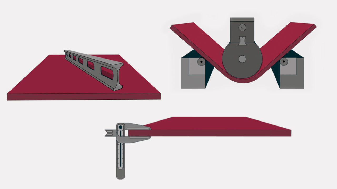 Ilustrace představující záruky tloušťky, rovinnosti a ohýbatelnosti otěruvzdorného plechu Hardox.