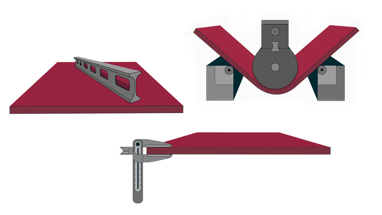 Tres dibujos de la chapa antidesgaste Hardox® 450 sometida a diferentes tensiones.