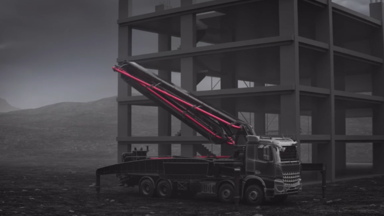 Ilustrarea unui autopompe de beton fabricată cu țevi Hardox  