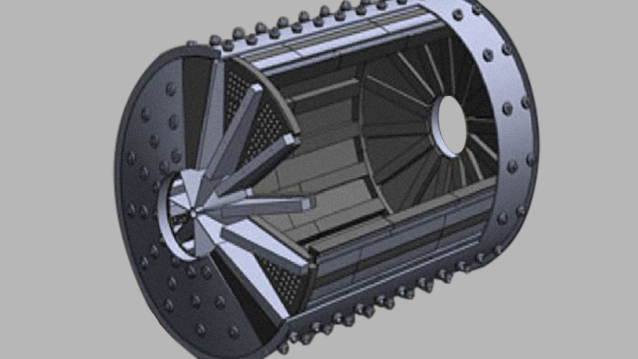 Schematische Darstellung einer Stabrohrmühle. 