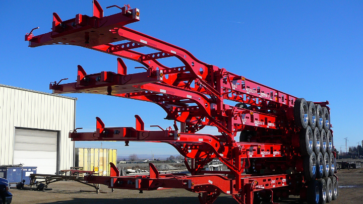 Four trailer chassis of Strenx® steel stacked on top of each other